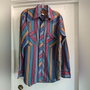 Vintage Rustler Mens  Stripe Pearl Snap Western Wear Size XL 16 34/35.